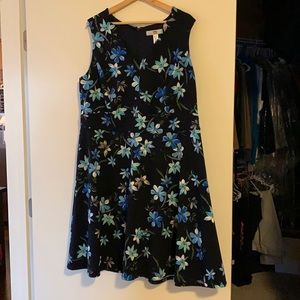 Blue floral dress with scallop neckline